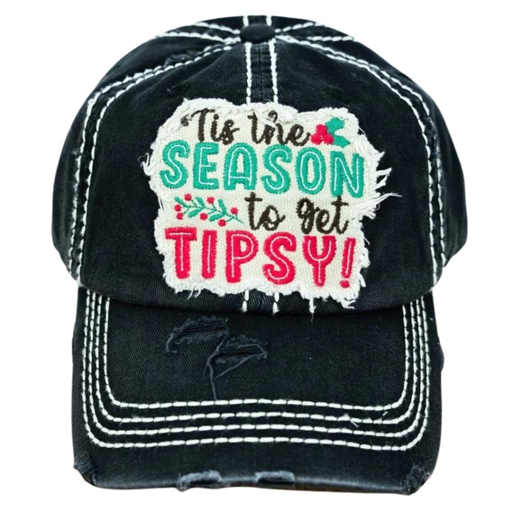 KBETHOS Black "Tis The Season To Get Tipsy" Holiday Baseball Cap NWT